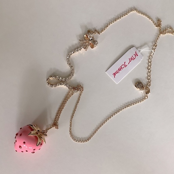 Betsey Johnson Jewelry - Betsey Johnson Pink Strawberry Long Pendant Necklace New